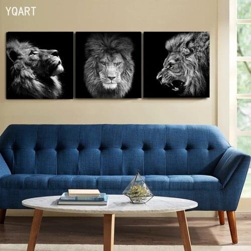 Black and White Lions Canvas Poster Wild Animals Oil Paintings Wall Art Pictures For Modern Home Living Room Bedroom Decor