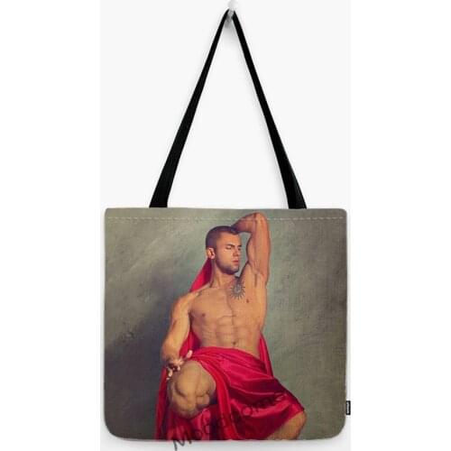Sexy Man Hot Guy Tempting Male Boy Boyfriend Portrait Art Pride Parade Carry Tote Bag Water Resistant Cotton Linen Shoulder Bag
