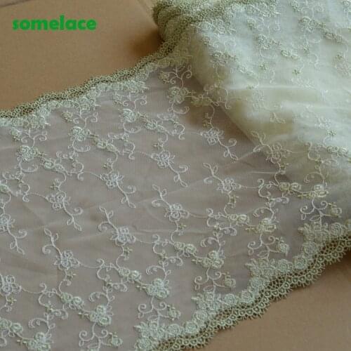 1Yd 30cm Wide Transparent Gazue Light Green Mirror Floral Embroidery High Quality Lace Trim For Garments And Wedding Decoration