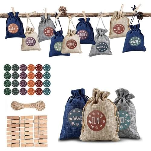 24PCS/Set Christmas Advent Calendar Bag 24 Days Linen Gift Bag With Clips Stickers 2022 New Year Countdown Advent Calendar Bag