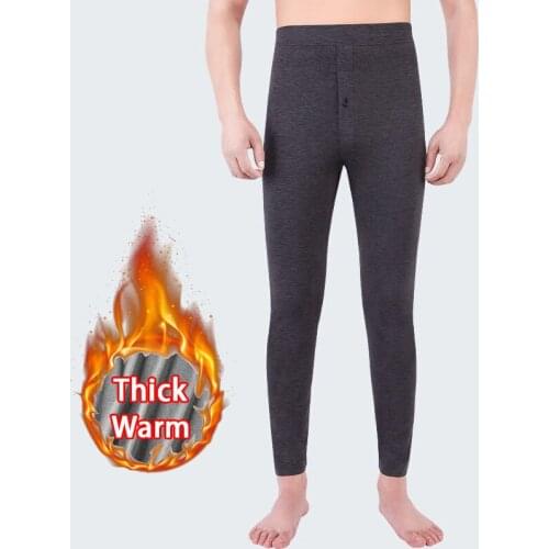 Plus Velvet Thick Leggings Cotton Winter Warm Mens Thermal Underwear Bottoms Solid Long Johns Sleep Pants Man Thermal Underpants