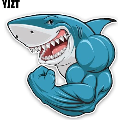 YJZT 14.7*13.7CM Fashion Lovely Cartoon Muscle Sharks Colored PVC Car Sticker Decoration Graphic C1-5373