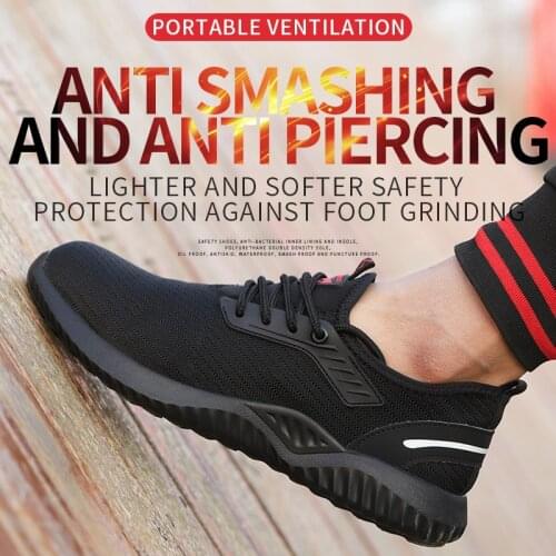 R-Win Safety Shoes Men Women Steel Toe Cap Lightweight Non-Slip Black Work Shoes