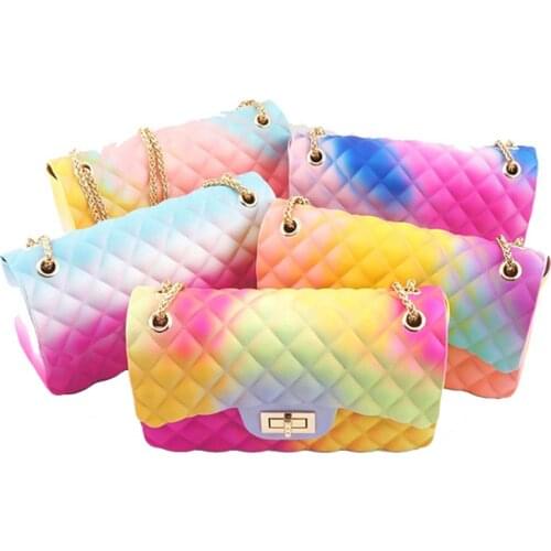 Womens Fashion Rainbow PVC Bag Jelly Candy Color Small Bag Korean Solid Personality Big Buckle Crossbody Shoulder Handbag Z