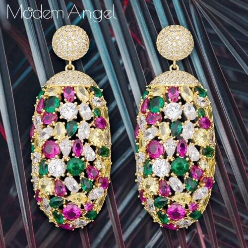 ModemAngel Elegant Multi-color Statement Cubic Zircon Stud Earings Fashion Jewelry Brincos Jewelry For Women Bridal Wedding