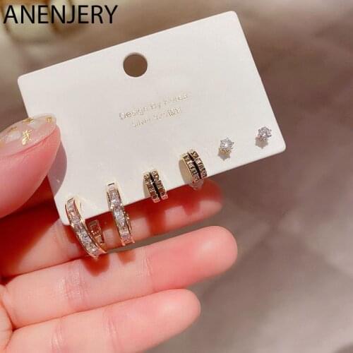 ANENJERY 6 pieces/set Small Circle Hoop Earring Set for Women Gold Color Earrings Daily Jewelry Gifts Wholesale S-E1292