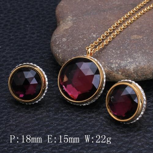 Womens Round Style stainless steel Pendant Necklace Earrings sets for Women And Girl SBJZCACA1
