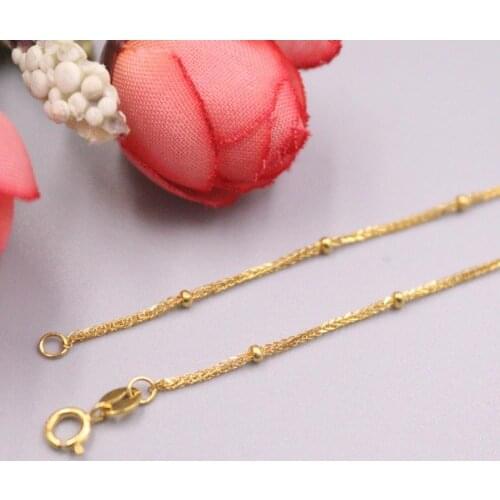 Real 18K Yellow Gold Chain For Women Female 1.8mm Smooth Bead with Wheat Link Chain Necklace 42cm Length Au750