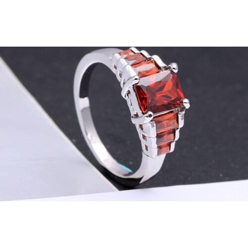 2016 TOP hot sale pink red purple silver color ring for women wedding vintage square crystal engagement jewelry Distribution