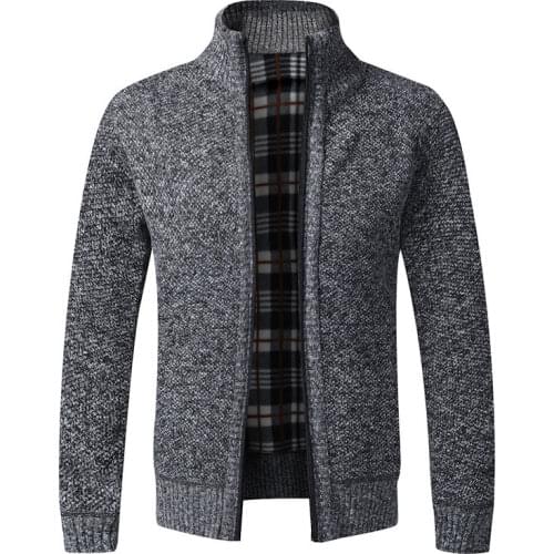 0.6KG! Mens Autumn Winter Sweater Fleece Knitted Cardigan Men Coat Stand Collar Solid Jacket Male Oversize Clothes Plus Size