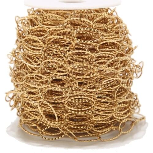 1 Meter 10mm Width Stainless Steel Gold Tone Textured Oval Rolo Cable Link Chain Accessories Fit for Jewelry Making DIY Supplies