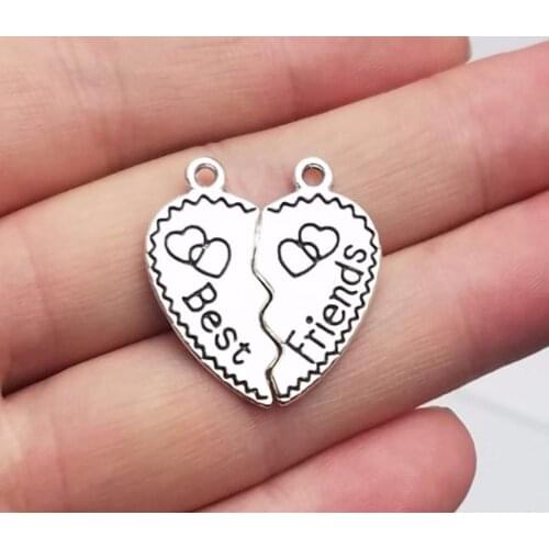 10sets/lot--26x12mm, Antique silver plated best friends heart puzzle charms,DIY supplies,Jewelry accessories