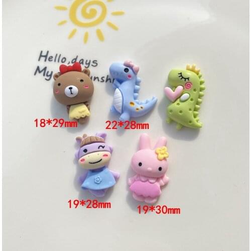 10Pcs Cartoon Animals Bear Rabbit Flat back Resin Cabochons Embellishments for Hair Bows Center Accessories DIY Scrapbook Decor