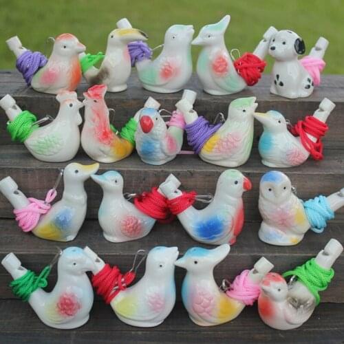 100pcs Water Bird Whistle with Rope Clay Bird Crafts Ceramic Glazed Bird Whistle Home Decoration Creative Gifts wen6449