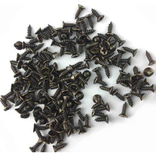200PCS Screws Bronze Tone M2*6 mm Flat Round Head Fit Hinges Countersunk Self-Tapping Screws Wood Hardware Tool
