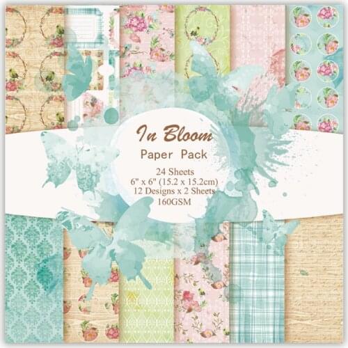 24pcs 6" Single-side flower pattern creative papercraft art paper handmade scrapbooking kit set books 2330