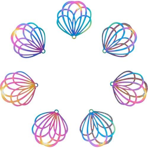 50Pcs 201 Stainless Steel Etched Metal Embellishments Filigree Pendant Charm Multi-color For DIY Necklace Earring Jewelry Making