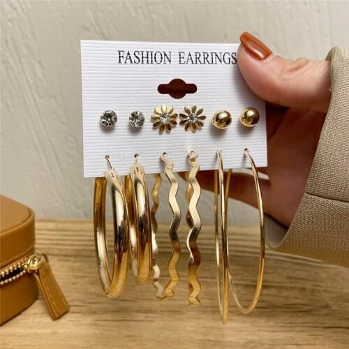 6 Pairs/Set Punk Retro Round Circle Hoop Earrings Set For Women Girls Brincos Gold Oversized Circle Earrings Party Jewelry Gift