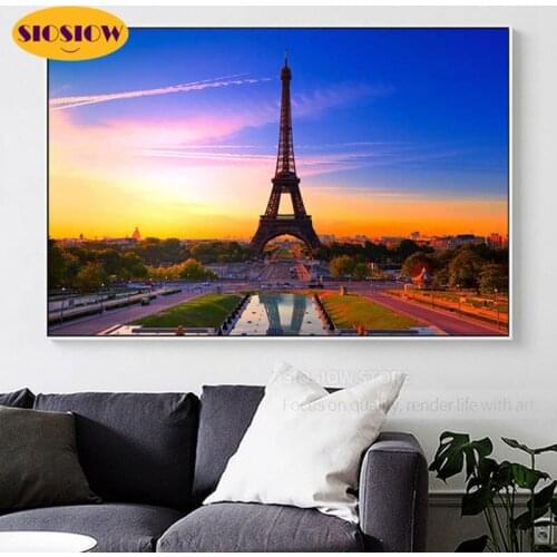 5D DIY Diamond Painting Eiffel Tower Sunset Scenery Cross Stitch Patterns Full Square Drill Daimond Embroidery Modern Decor Home