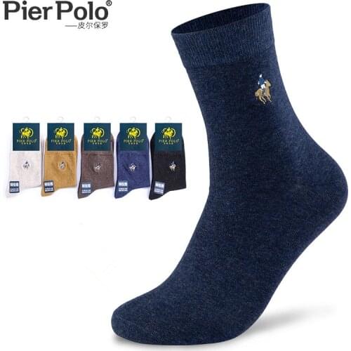 PIER POLO Brand Business Casual Men' Socks Winter Middle tube Cotton Socks Multicolor Embroidery Men Sock Manufacturer Wholesale