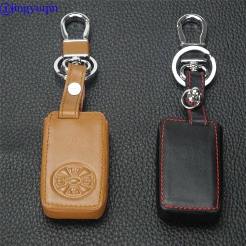 Jingyuqin 4Buttons Leather Car Key Cover Case for Toyota Premio Avalon Camry Smart Keyless Case Wallet KeyChain Styling
