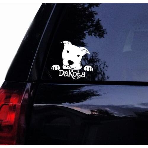 Black/Sliver Peeking Pit with Your Dogs Name Vinyl Stickers Car Decal Window Art Bumper Car Rear windshield Decor Unique S681