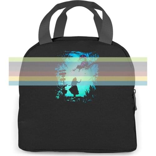 Shadow Alice Wonderland Cheshire Crazy Kitten We're All Mad Here Wo Style Vintage women men Portable insulated lunch bag