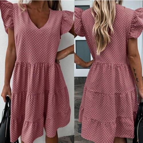 Polka Dot Print A Line Dress Women Summer Short Puff Sleeve Knee-Length Dress for Women Loose Dress beach robe femme Vestidos