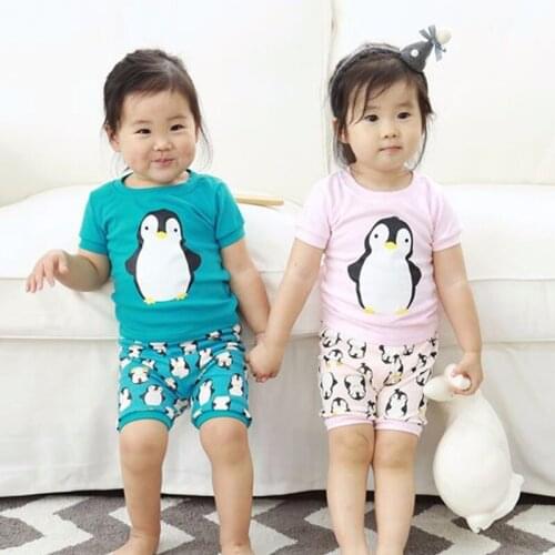Korean Children Clothing Summer Cotton Short Sleeved Set Home Furnishing Baby Boy Girl Cartoon Pajamas T shirt + Shorts Two Suit