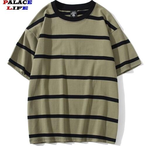 Oversized Men T Shirt Stripe Color Block Print 4 color Optional T Shirt Basic All-match Cargo Tops Male Streetwear Clothing