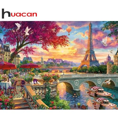 Huacan Diamond Painting Full Drill Square/Round Tower Diamond Embroidery Sale Tree 5d DIY Landscape Home Decoration