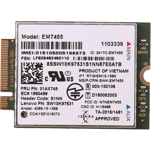 EM7455 WiFi Card FRU 01AX748 LTE 3G 4G for Thinkpad X1 Carbono 5Th Gen X270 T470 T470S T470P T570 L570 L470 P51 P71