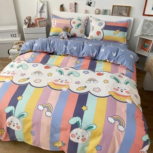 Cartoon Style Bedding Set ,140x200 Duvet Cover Pillowcase 3pcs, Rabbit Pattern King Size Duvet Cover,210x210 Quilt Cover
