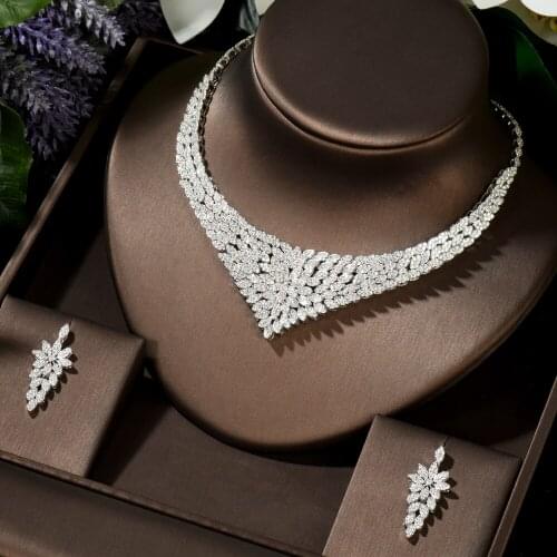 HIBRIDE New Micro CZ Pave Leaf Design Fashion Jewelry Sets For Women Necklace Earring Jewelry Set Accessories Party Gifts N-1463