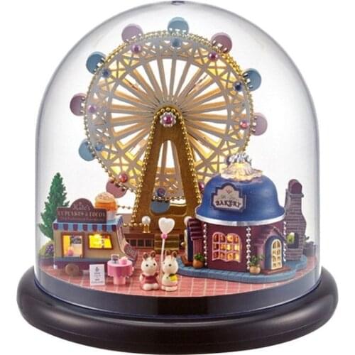 1pcs Cute Room DollHouse Furnitures Box DIY Doll House Toy Wooden Miniatura Miniature toys LED Lights Assemble DIY Doll House