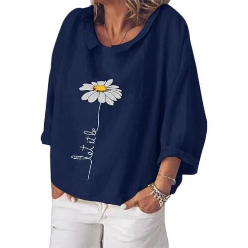 Fashion Flower Print Navy Blue Green Shirt Blouse Women Loose Plus Size 5XL Casual Autumn Long Sleeve Tops Letters Chemise Femme