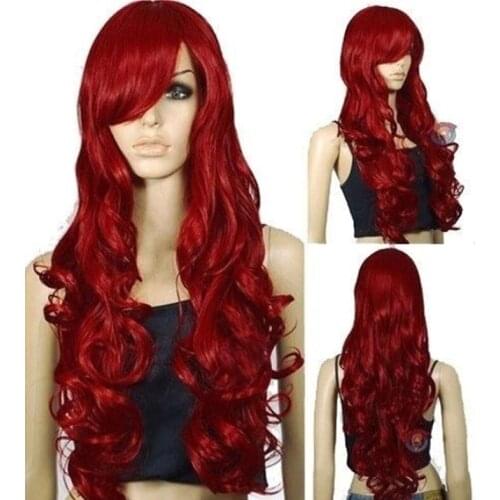 Fashion Red Curly Cosplay Wig Long Hair Heat Resistant Spiral Costume Wigs Anime Wavy Curly Halloween Cosplay Party Daily