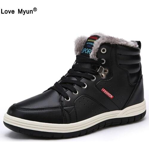 Mens Leather Snow Boots Lace Up Ankle Sneakers High Top Winter Shoes with Fur Lining size fgh78