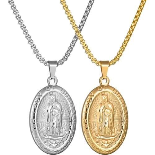 Stainless Steel Mens Necklaces Virgin Mary Maria Miraculous Medal Gold Color Fashion Religion Jewelry