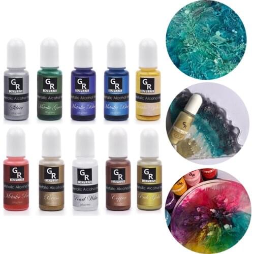 10Colors/Set 3D Metallic Resin Pigment Alcohol Ink Diffusion Liquid Resin Colorant Dye DIY UV Resin Mold Jewelry Making Tools