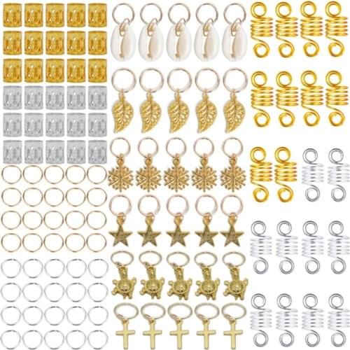 80/120pcs Hair Ring Set Gold Silver Girls Braid Dreadlocks Bead Cuffs Clips Tubes Hairpins Hair Accessaries Extension Women