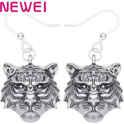 Newei Plated Alloy Antique Gold Tiger Head Metal Earrings Aesthetic Animal Drop Dangle Jewelry For Women Girls Teen Fashion Gift