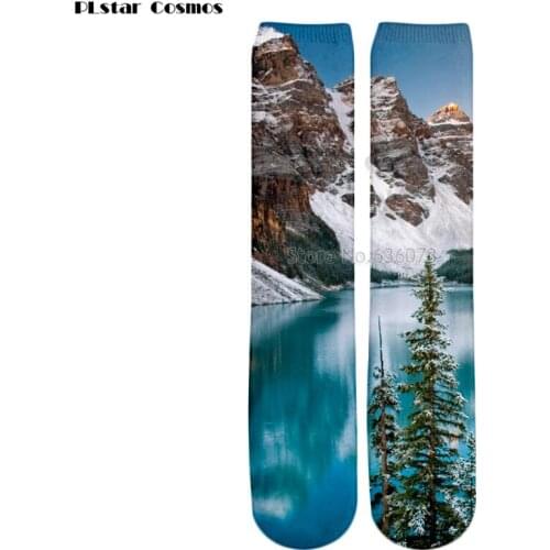 PLstar Cosmos 2018 New style Fashion Knee High Socks winter moraine lake alberta canada Print 3d Mens Womens Casual Sock