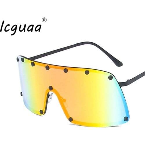 Onepiece Goggles Sunglasses Oversized Square Rivet Sunglasses очки солнечные женские For Outdoor gafas de sol Sunglasses