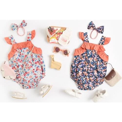 Baby Girls Sunsuit Floral Summer Newborn Baby Romper Sling Infant Jumpsuit Flower Overalls Toddler Romper For Girls Princess