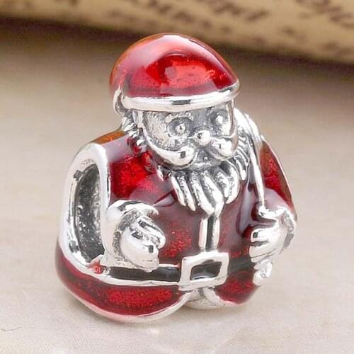 Original Red & Black Enamel Santa Beads Fit 925 Sterling Silver Bead Charm Europe Bracelet Bangle DIY Jewelry