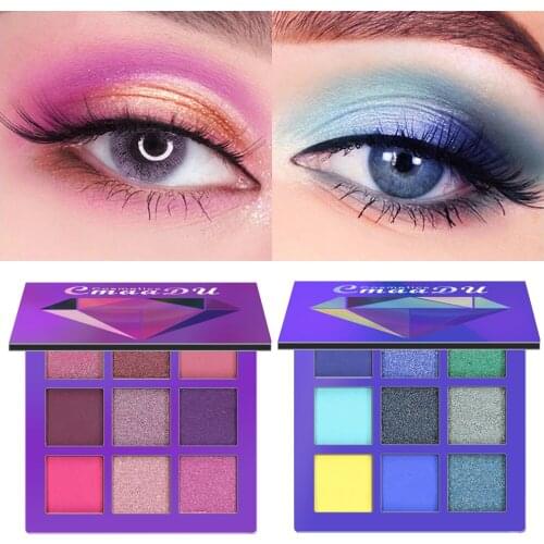QIBEST 9 Colors Eyeshadow Powder Palette Pearly Matte Nude Eyes Makeup Earth Pumpkin Purple Green Blue Shimmer Glitter Eyeshadow