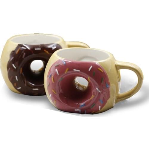 Popular 3D Hand Painted Ceramic Donut Mug Lovers Cup Sweet Valentines Day Gift