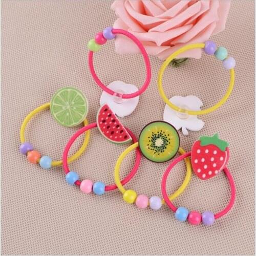 Girls Hair Accessories Elastic Hair Bands Fruit Strawberry Apple Ring Rope Bead Hair Gum Ponytail Holders Kid Hairband 10Pcs/Lot