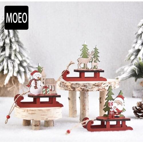 Christmas decorations wooden colorful assembled sleigh cartoon old man window decoration children DIY gift Xmas accessories